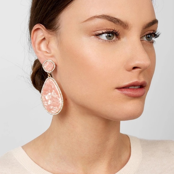 Pink Geometric Rhinestone Drop Earrings - Picture 2 of 5